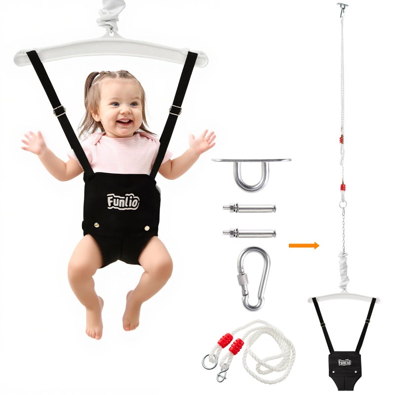 FUNLIO Baby Jumper with a Ceiling Hook for 624 Months Infant Jumper Doorway with Adjustable Chain Baby Door Jumper for IndoorOutdoor Play Easy to Assemble Store with a Ceiling Hook Black - Image 2