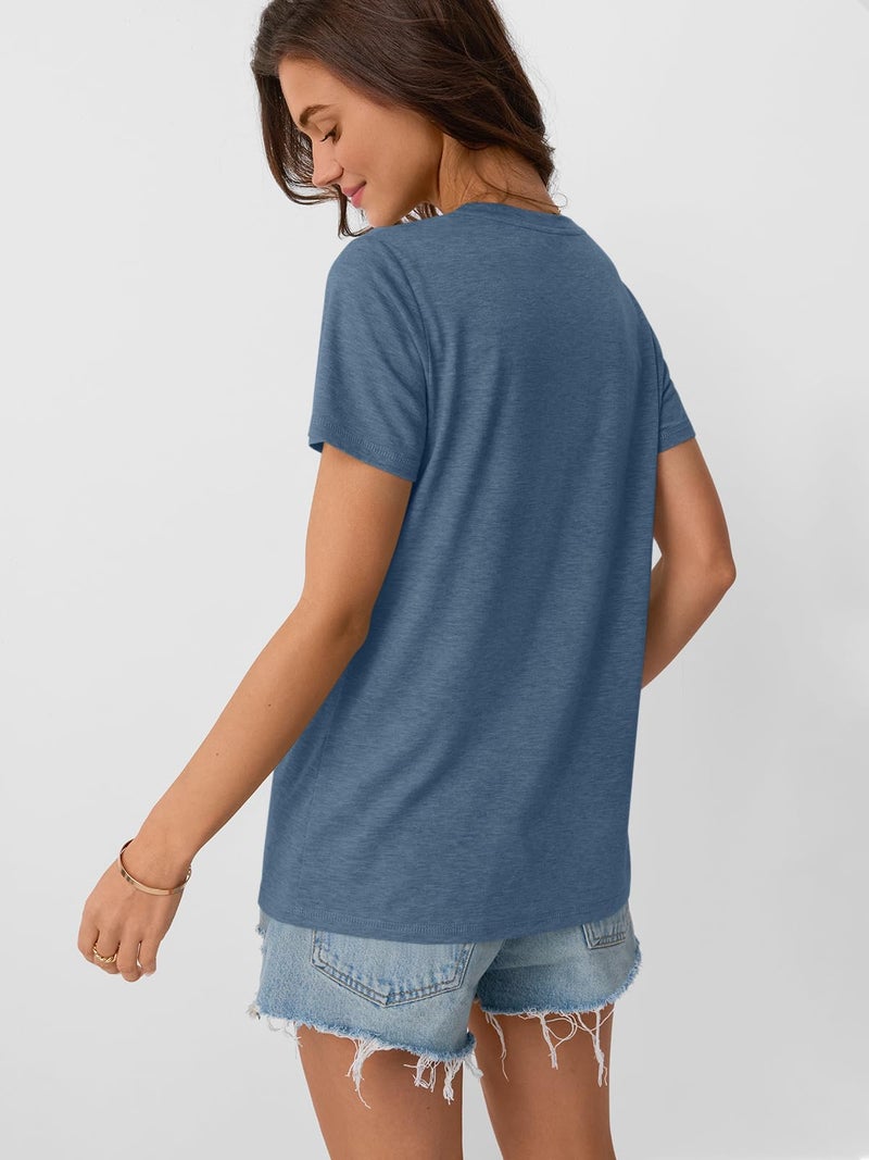 AUTOMET Women's Short Sleeve Tops â€“ Soft & Comfortable Crewneck T-Shirts with Unique Diagonal Stitching, Summer Casual Wear Navy M - Image 3