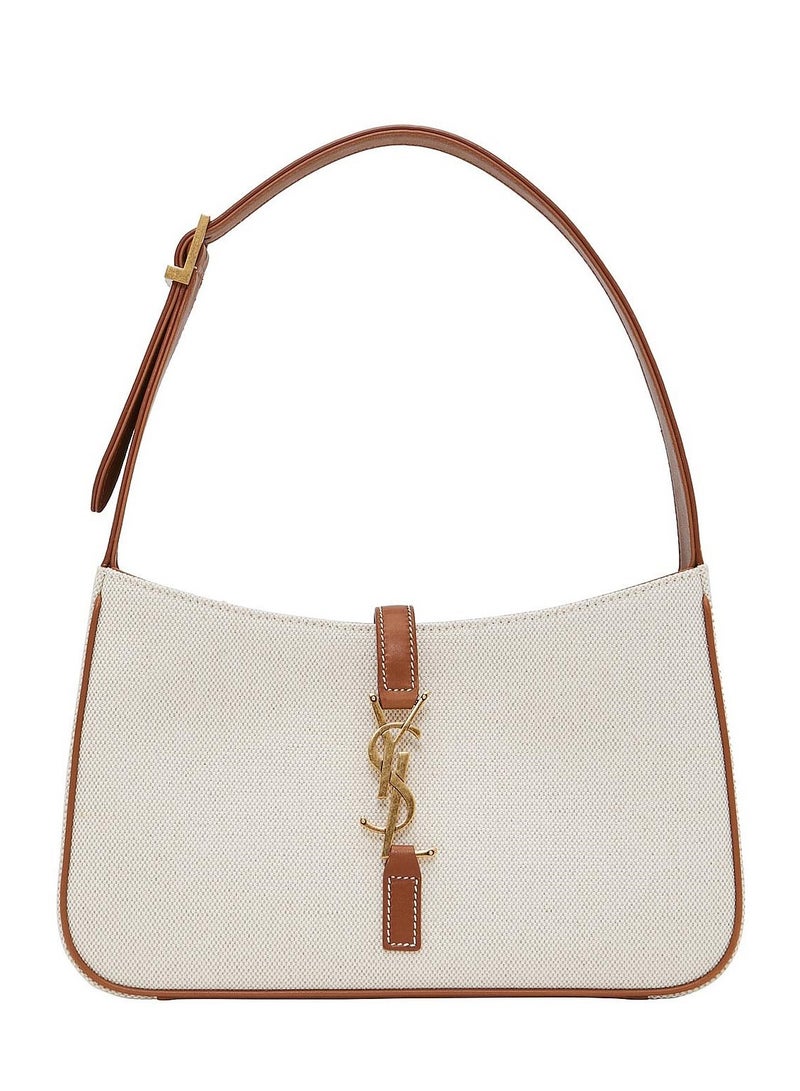 Yves Saint Laurent Le 5 à 7 Women's Crafted Woven Canvas Hobo Bag, Women's Tote Bag, Women's Shoulder Bag, Women's Hand Bag, Women's Travel Bag, White-Brown - Image 1