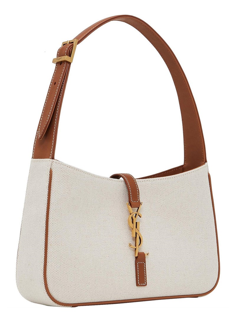 Yves Saint Laurent Le 5 à 7 Women's Crafted Woven Canvas Hobo Bag, Women's Tote Bag, Women's Shoulder Bag, Women's Hand Bag, Women's Travel Bag, White-Brown - Image 2
