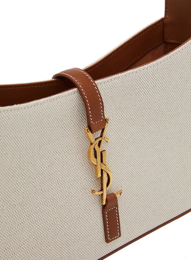 Yves Saint Laurent Le 5 à 7 Women's Crafted Woven Canvas Hobo Bag, Women's Tote Bag, Women's Shoulder Bag, Women's Hand Bag, Women's Travel Bag, White-Brown - Image 4