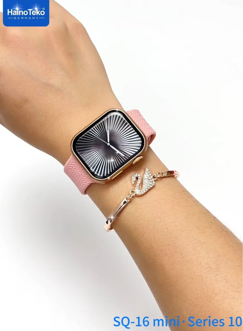 Haino Teko SQ-16 Mini Series 10 AMOLED Display Smart Watch with Stylish Bracelet, 3 Pairs of Straps, and Charging Cable – Designed for Ladies – Gold - Image 4