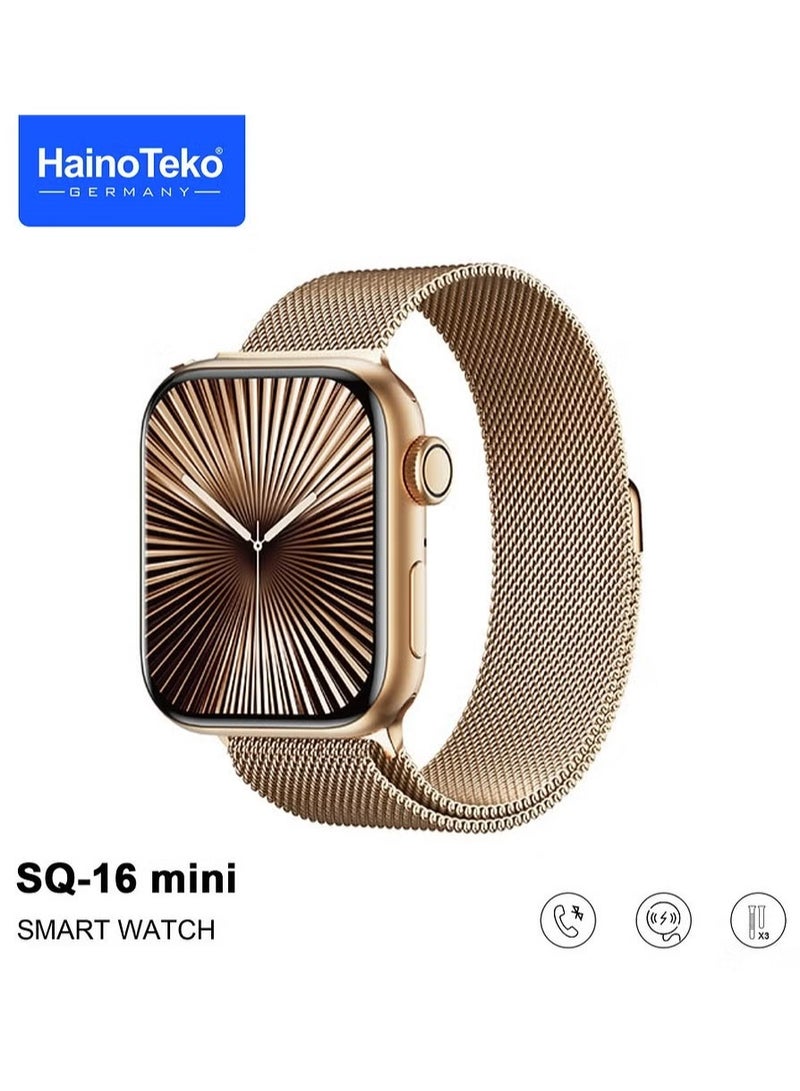 Haino Teko SQ-16 Mini Series 10 AMOLED Display Smart Watch with Stylish Bracelet, 3 Pairs of Straps, and Charging Cable – Designed for Ladies – Gold - Image 2