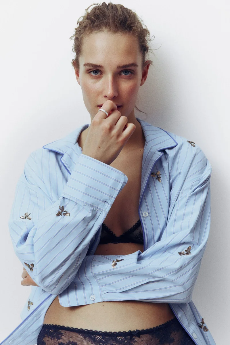 H&M Embellished cotton pyjama shirt