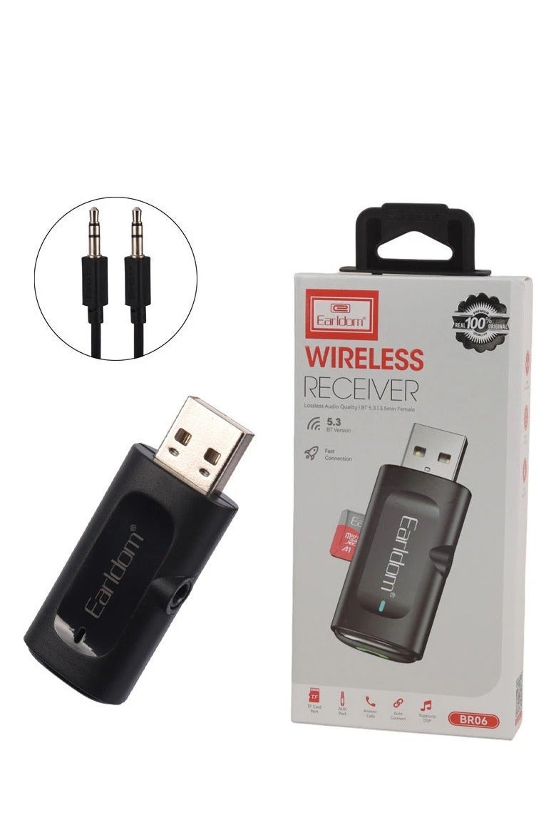 Earldom ET-BR06 Wireless Audio Receiver USB Bluetooth 5.3 with 3.5mm Port – High Sound Quality Music & Call Support - Black - Image 2