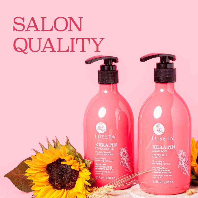 L LUSETA Luseta Keratin Shampoo and Conditioner for Color Treated Damaged & Dry Hair, Keratin Hair Treatment for Smoothing, Nourishing & Strengthening, Color Safe, Free of Sulfates and Gluten 2 X 16.9Oz - Image 3