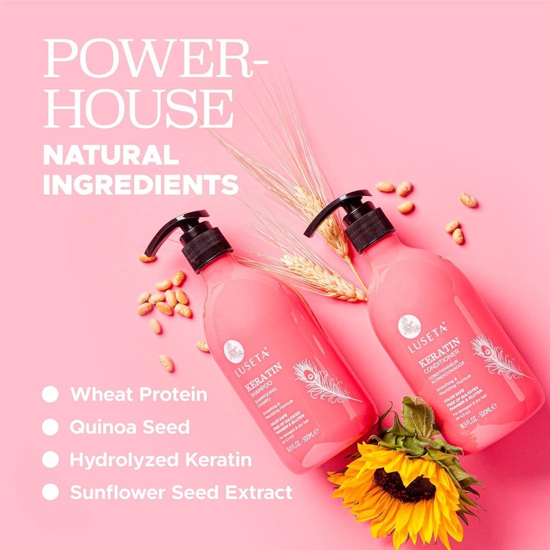 L LUSETA Luseta Keratin Shampoo and Conditioner for Color Treated Damaged & Dry Hair, Keratin Hair Treatment for Smoothing, Nourishing & Strengthening, Color Safe, Free of Sulfates and Gluten 2 X 16.9Oz - Image 2