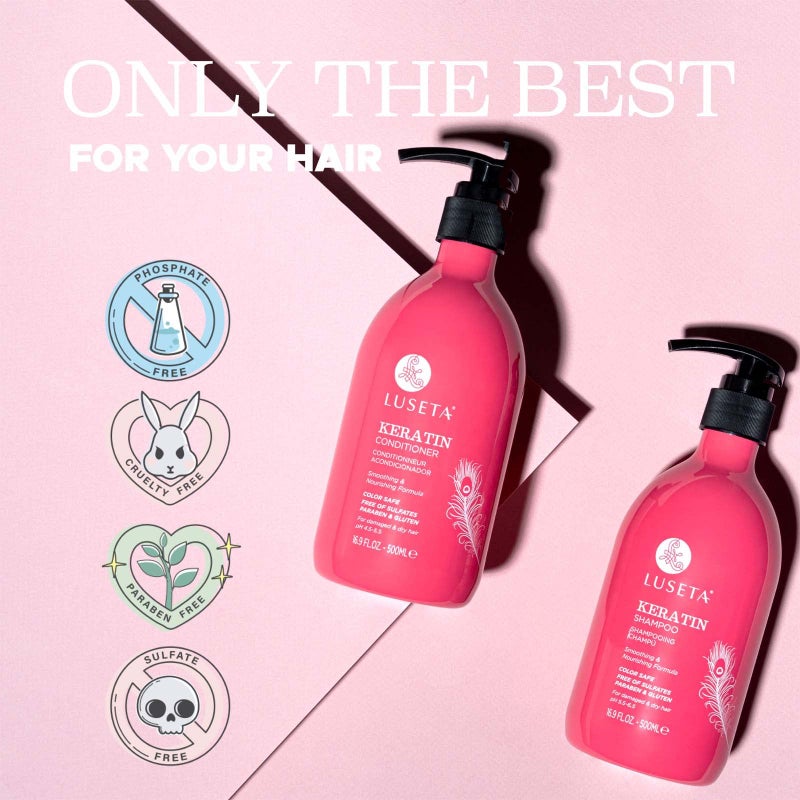 L LUSETA Luseta Keratin Shampoo and Conditioner for Color Treated Damaged & Dry Hair, Keratin Hair Treatment for Smoothing, Nourishing & Strengthening, Color Safe, Free of Sulfates and Gluten 2 X 16.9Oz - Image 4