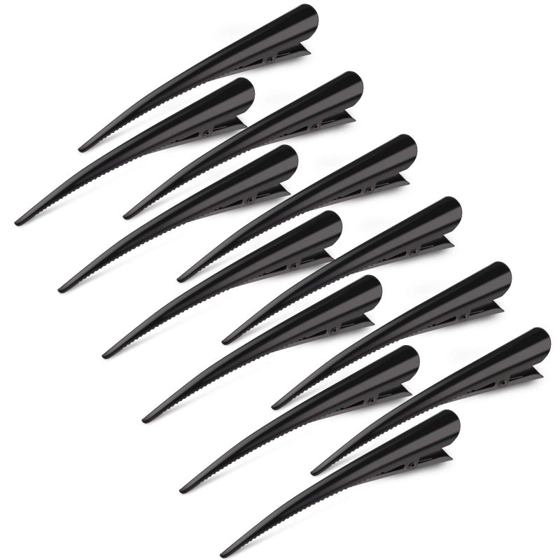 GLAMFIELDS 12 Pack Alligator Hair Clips for Styling Sectioning Salon Hairstyle, GLAMFIELDS 5 inch Non-Slip Black Duckbill Metal Teeth Clips for Women Girls Thick Hair - Image 1