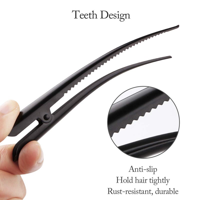 GLAMFIELDS 12 Pack Alligator Hair Clips for Styling Sectioning Salon Hairstyle, GLAMFIELDS 5 inch Non-Slip Black Duckbill Metal Teeth Clips for Women Girls Thick Hair - Image 2