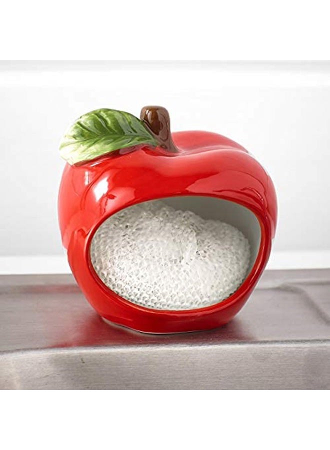 Home Essentials & Beyond Dish Sponge Holder, Red Apple Scrubby Kitchen Sponge Caddy Includes A Nylon Non-Scratch Dish Scrubber. - Image 2