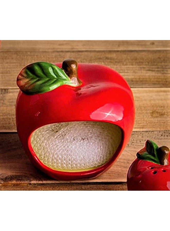 Home Essentials & Beyond Dish Sponge Holder, Red Apple Scrubby Kitchen Sponge Caddy Includes A Nylon Non-Scratch Dish Scrubber. - Image 4