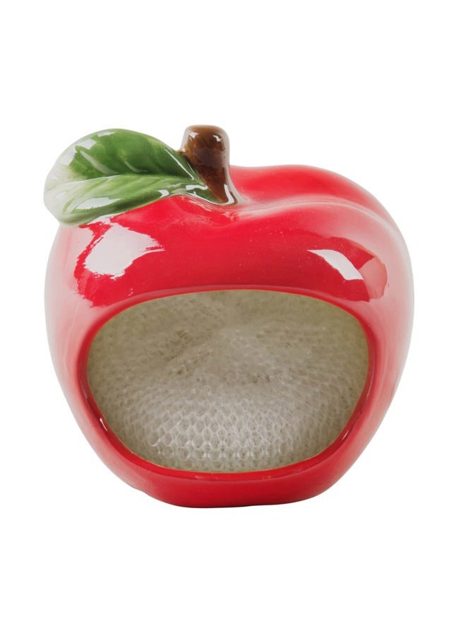 Home Essentials & Beyond Dish Sponge Holder, Red Apple Scrubby Kitchen Sponge Caddy Includes A Nylon Non-Scratch Dish Scrubber. - Image 1