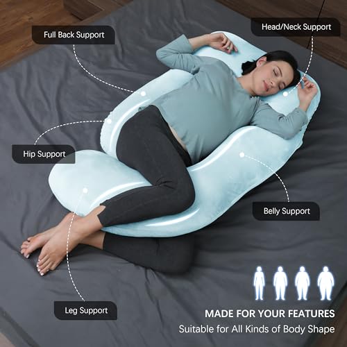 MOON PARK Pregnancy Pillows for Sleeping - U Shaped Full Body Maternity Pillow with Removable Cover - Support for Back, Legs, Belly, HIPS - 57 Inch Pregnancy Pillow for Women - Aqua - Image 2