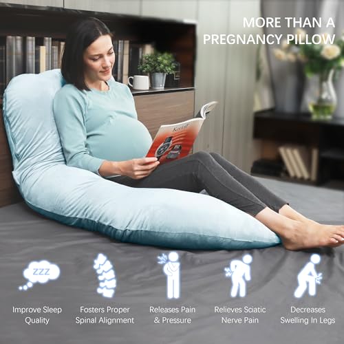 MOON PARK Pregnancy Pillows for Sleeping - U Shaped Full Body Maternity Pillow with Removable Cover - Support for Back, Legs, Belly, HIPS - 57 Inch Pregnancy Pillow for Women - Aqua - Image 4