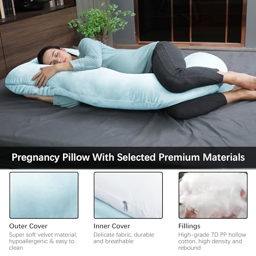 MOON PARK Pregnancy Pillows for Sleeping - U Shaped Full Body Maternity Pillow with Removable Cover - Support for Back, Legs, Belly, HIPS - 57 Inch Pregnancy Pillow for Women - Aqua - Image 3