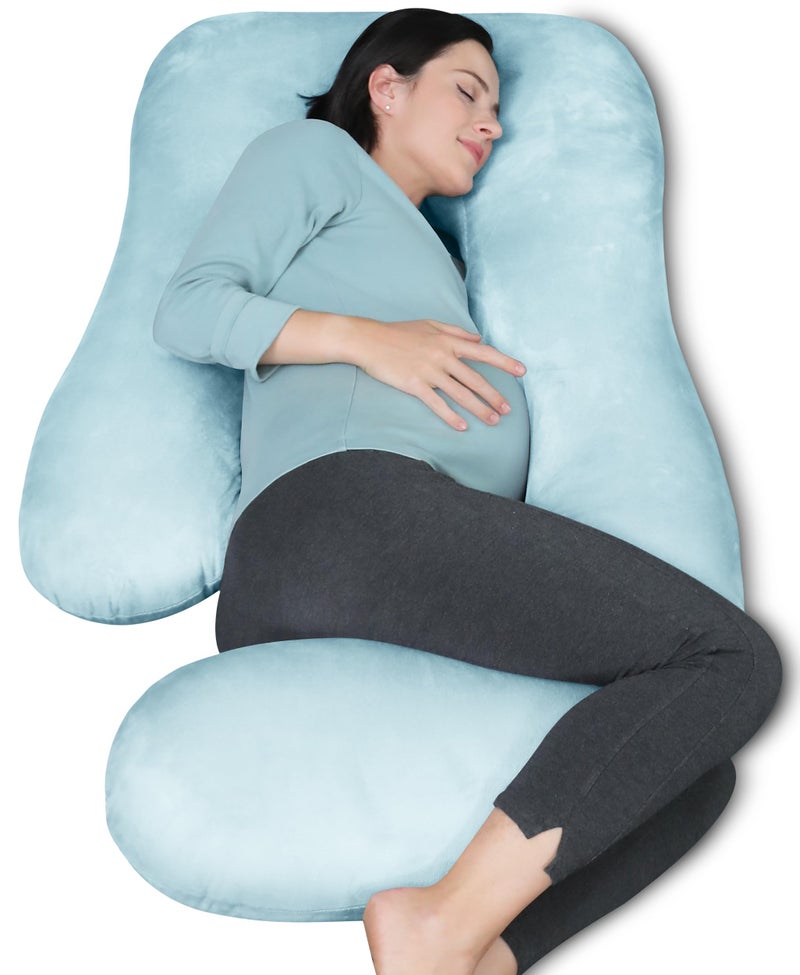 MOON PARK Pregnancy Pillows for Sleeping - U Shaped Full Body Maternity Pillow with Removable Cover - Support for Back, Legs, Belly, HIPS - 57 Inch Pregnancy Pillow for Women - Aqua - Image 1