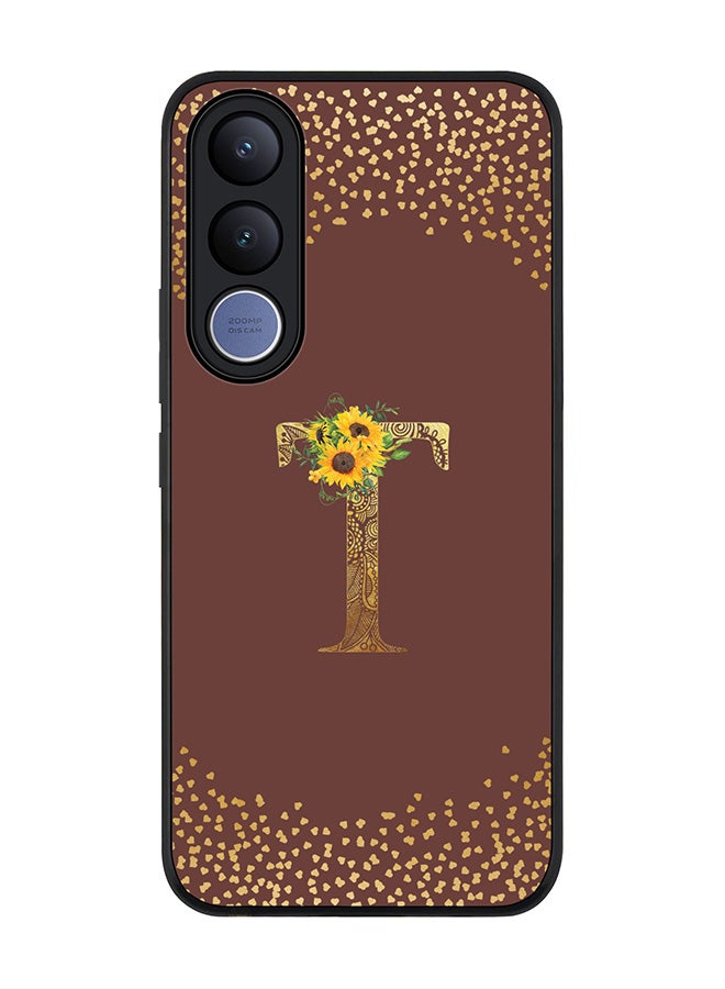 Stylizedd For vivo V70 FE Case,Slim fit Camera Protection, Shockproof Thin Phone cover  - Custom Floral Monogram - T  (Brown ) - Image 1