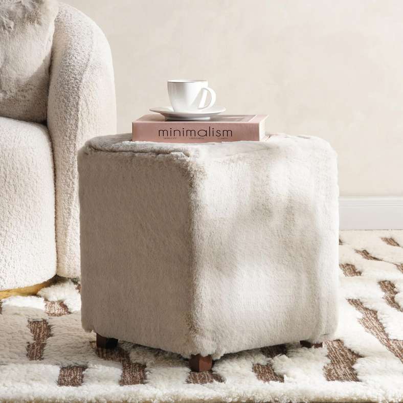 Pan Home Faux Fur Pouf - Frost Grey - Image 1