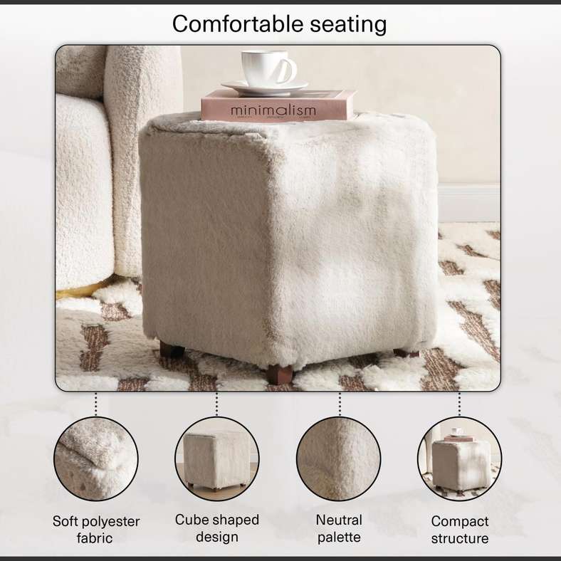 Pan Home Faux Fur Pouf - Frost Grey - Image 5