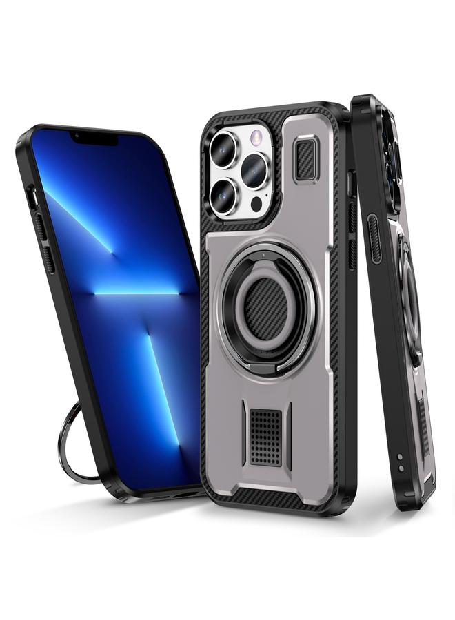 Zaboon Case For iPhone 13 Pro Max Ring Holder Carbon Fiber PC Hybrid TPU Phone Case - Image 1