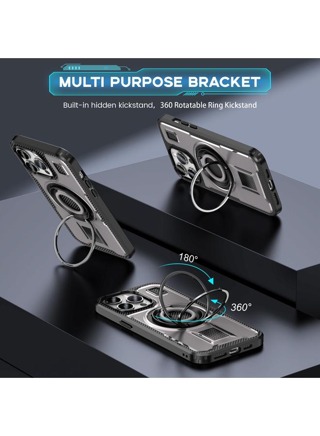 Zaboon Case For iPhone 13 Pro Max Ring Holder Carbon Fiber PC Hybrid TPU Phone Case - Image 2