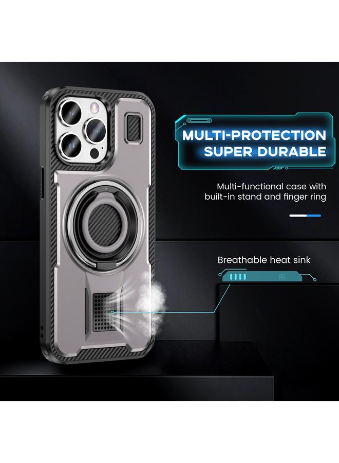 Zaboon Case For iPhone 13 Pro Max Ring Holder Carbon Fiber PC Hybrid TPU Phone Case - Image 3