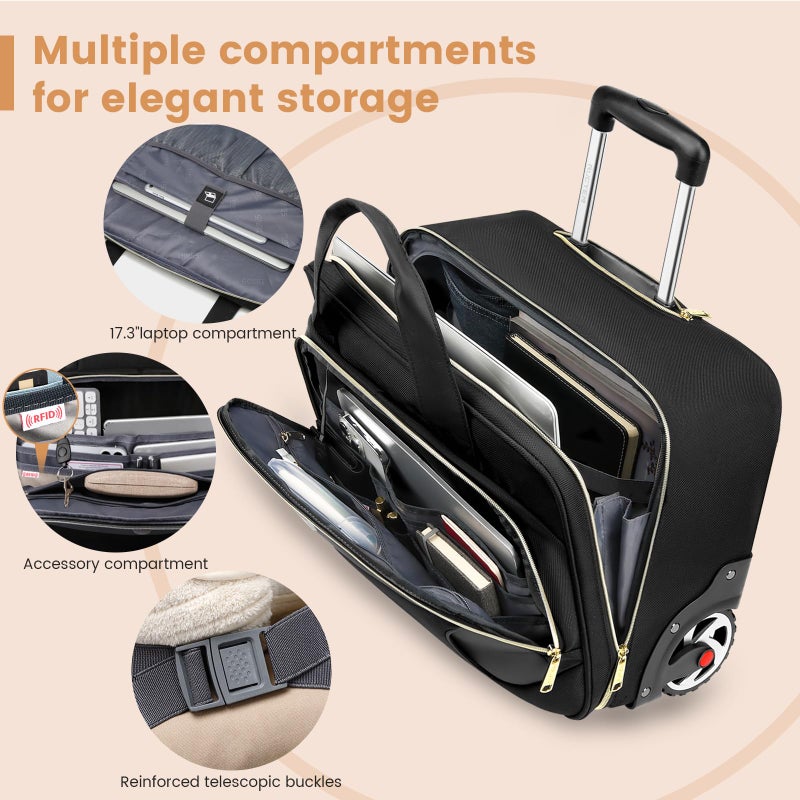RUCYEN Rolling Laptop Bag, 15.6 inch Rolling Briefcase for Men & Women,Laptop Briefcase on Wheels, Overnight Bags Carry On Bag, for Business Travel - Image 2
