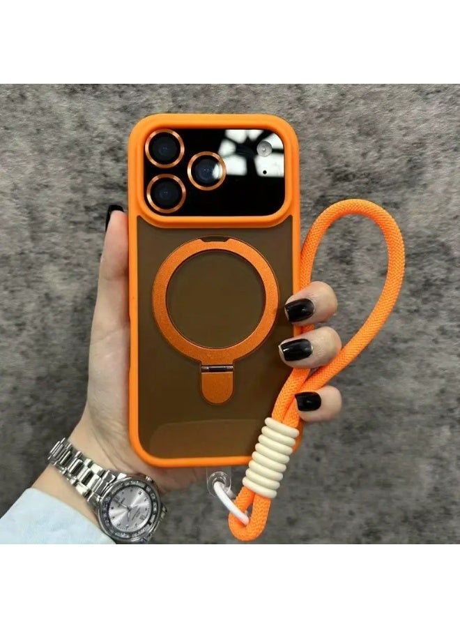 Temu New Orange Phone Case with Lens Film + Holder + Lanyard New Magnetic Protective Case Compatible with Wireless Charging, Luxury Anti-drop Case Compatible with iPhone 17 Pro Max