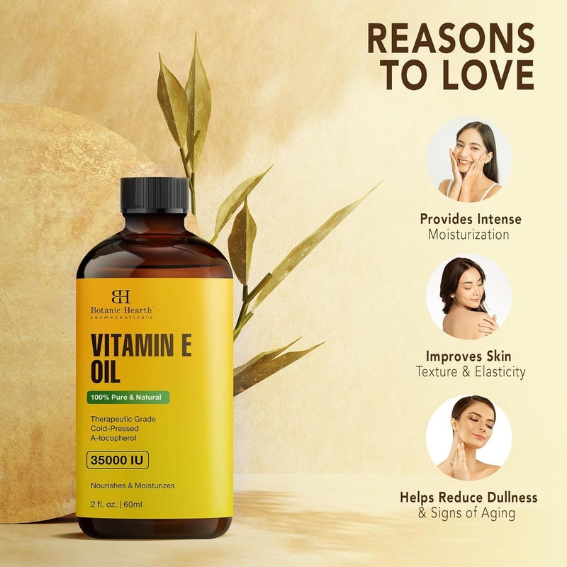 Botanic Hearth Vitamin E Oil | 100% Pure and Natural oil for Growth of Nails, Hair, Eyebrows & Eyelashes | 35,000 IU | Hair & Body Oil with Eyebrow & Eyelash Brush| 2 Fl Oz - Image 4