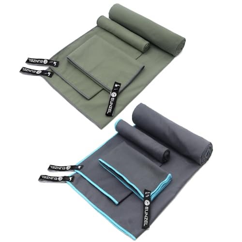 Eunzel 2 Set Quick Dry Camping Towel Microfiber Travel Towel Super Absorbent Fast Drying Towel for Camping Beach Gym Backpacking SwimmingTwo 3Piece Towel Sets Army GreenGrey - Image 1