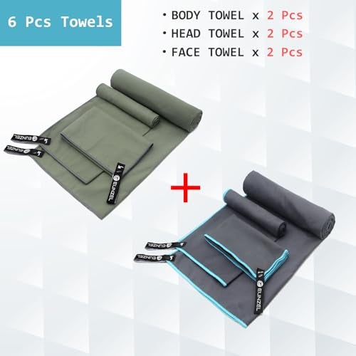 Eunzel 2 Set Quick Dry Camping Towel Microfiber Travel Towel Super Absorbent Fast Drying Towel for Camping Beach Gym Backpacking SwimmingTwo 3Piece Towel Sets Army GreenGrey - Image 3