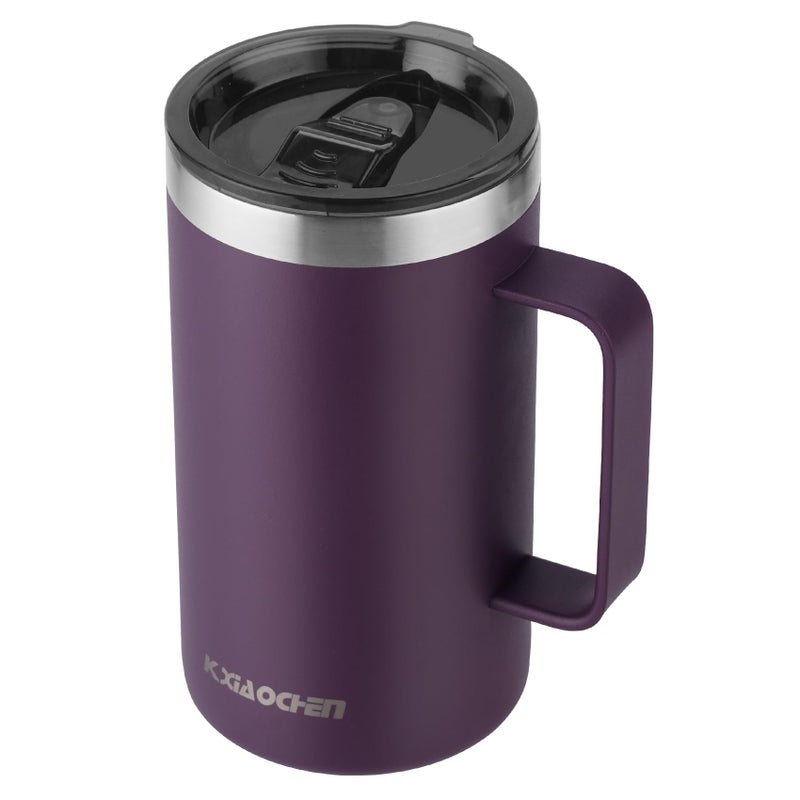 KXIAOCHEN 20oz Insulated Coffee Mug with Lid, Stainless Steel Coffee Cup, Double Wall Vacuum Coffee Tumbler with Handle, Premium Thermal Travel Coffee Mug (Purple) - Image 1