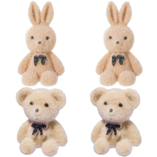 Zytiqt 2 Pairs Korean Earrings for Girls Stylish, Cute Bunny and Bear Stud Earrings Set, Gifts for Womens, Jewellery for Women, Earrings for Women Stylish, Beige Color, Comfortable for Sensitive Ears - Image 1