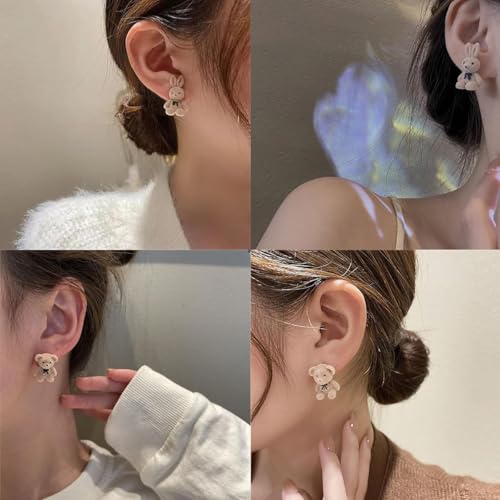 Zytiqt 2 Pairs Korean Earrings for Girls Stylish, Cute Bunny and Bear Stud Earrings Set, Gifts for Womens, Jewellery for Women, Earrings for Women Stylish, Beige Color, Comfortable for Sensitive Ears - Image 3