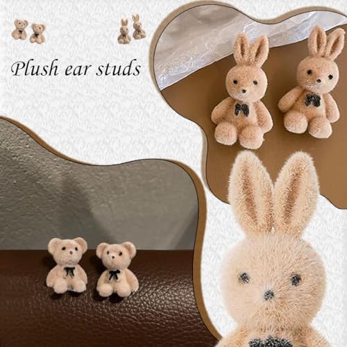 Zytiqt 2 Pairs Korean Earrings for Girls Stylish, Cute Bunny and Bear Stud Earrings Set, Gifts for Womens, Jewellery for Women, Earrings for Women Stylish, Beige Color, Comfortable for Sensitive Ears - Image 4