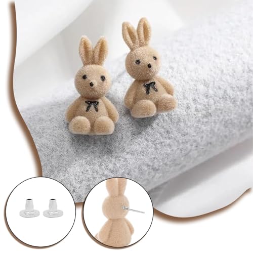 Zytiqt 2 Pairs Korean Earrings for Girls Stylish, Cute Bunny and Bear Stud Earrings Set, Gifts for Womens, Jewellery for Women, Earrings for Women Stylish, Beige Color, Comfortable for Sensitive Ears - Image 5