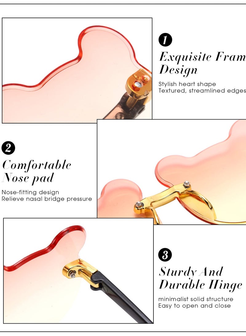 Kids Sunglasses Girls Cute Bear Sunglasses Transparent Rimless Sunglasses Colored Sunglasses UV Protection Party Fun Colorful Girls' Sunglasses for Toddler Baby Girl Boy 4 Pairs - Image 3