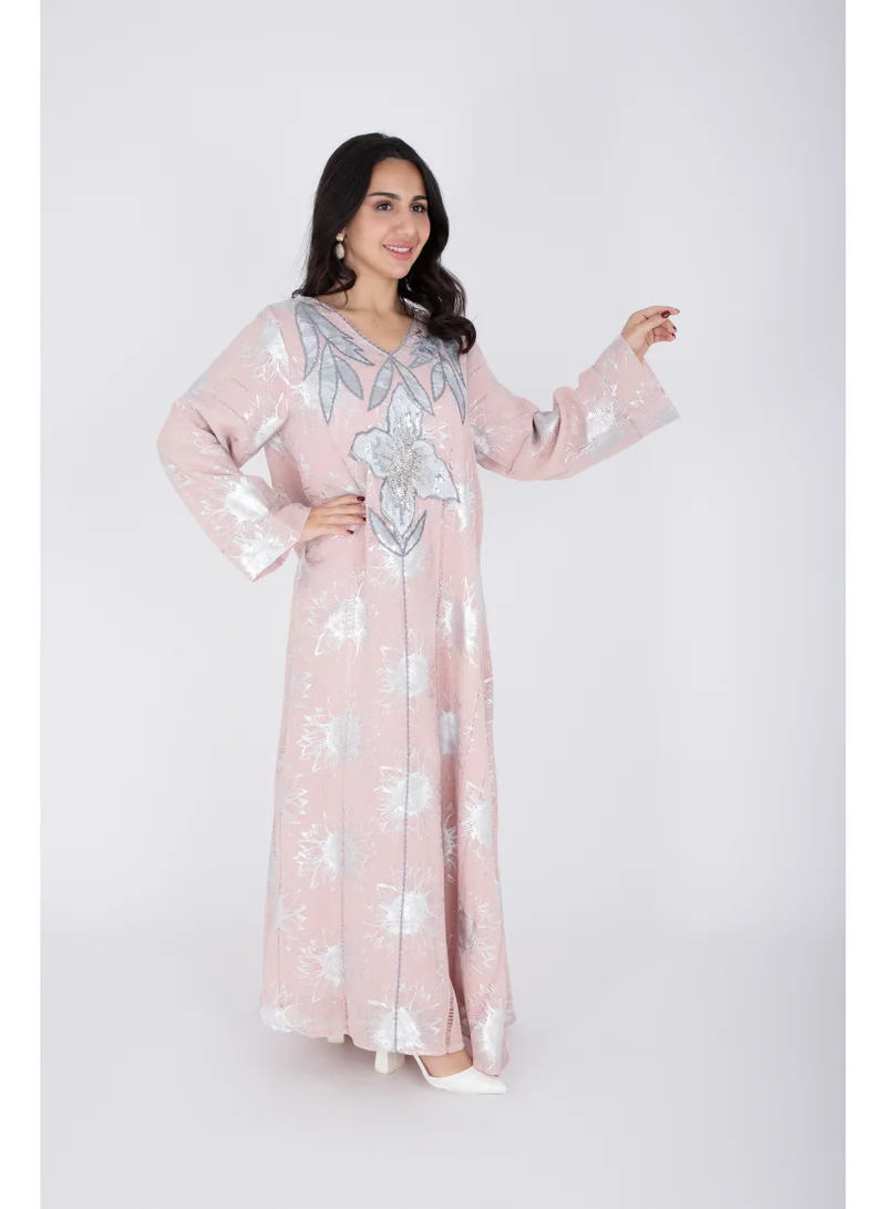 IKKXA  Classic Design Silver Patterns Jalabiya  | Best Price UAE