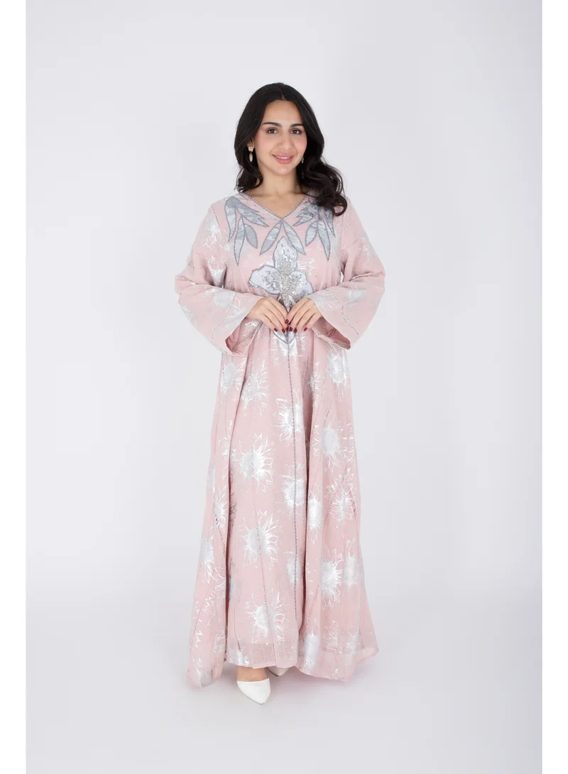 IKKXA  Classic Design Silver Patterns Jalabiya  | Best Price UAE