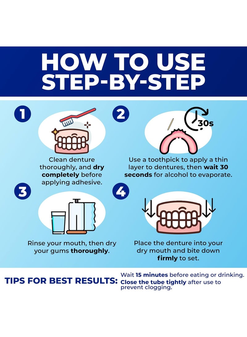 Secure Waterproof Denture Adhesive - Zinc Free - Extra Strong Hold For Upper, Lower or Partials - 1.4 oz (Pack of 5) - Image 4