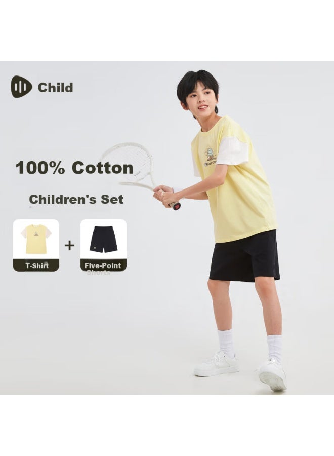 Souhait Boys' Shorts And Short Sleeve Set  Summer Children's Pants And T-shirt Light Acid Green Size 120 - Image 1