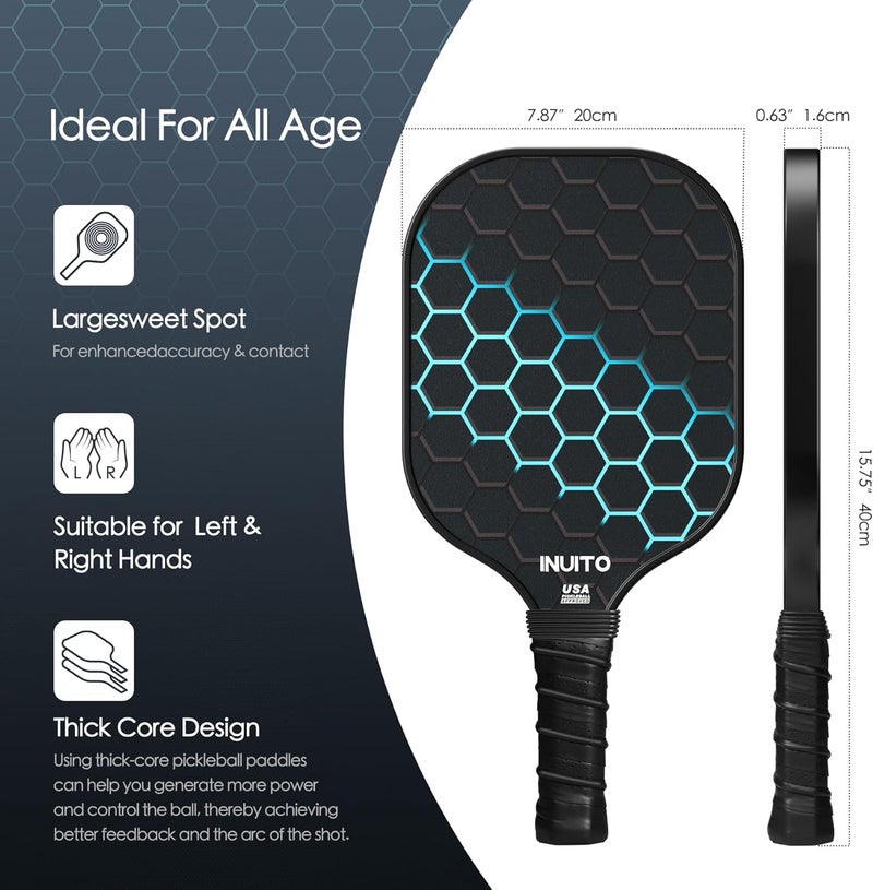 Inuito Pickleball Paddles Set of 2 with Carry Bag and Balls - 16mm Thick, Large Sweet Spot - Image 4