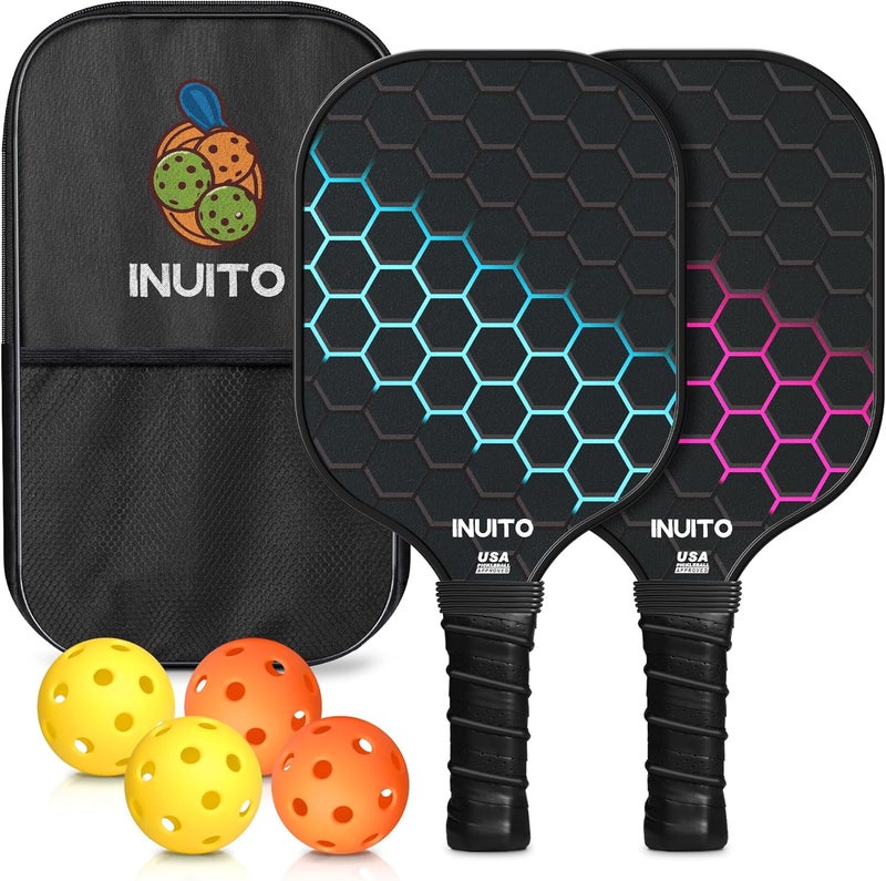 Inuito Pickleball Paddles Set of 2 with Carry Bag and Balls - 16mm Thick, Large Sweet Spot - Image 1