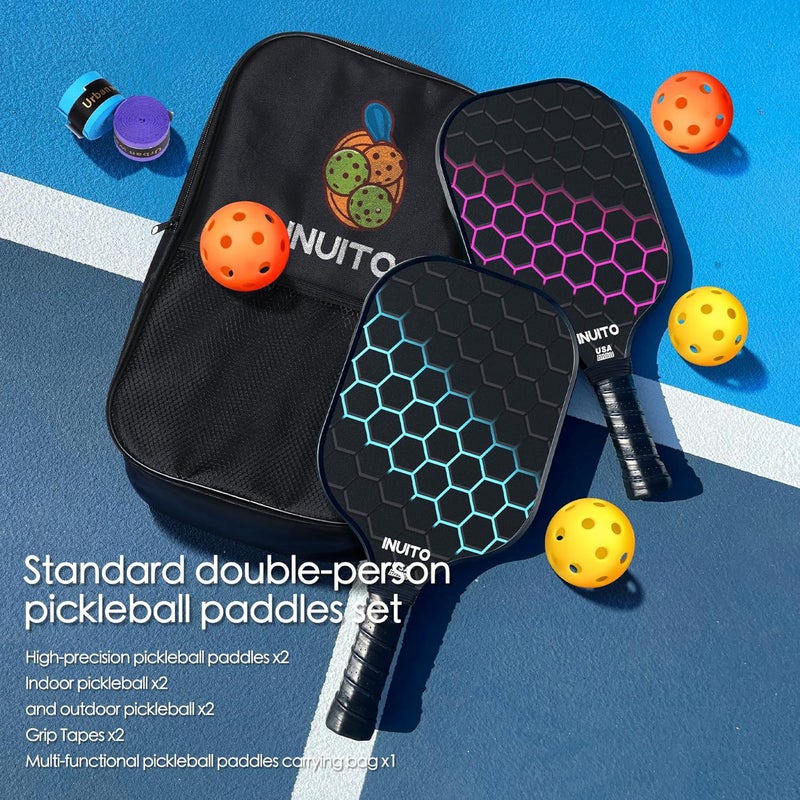 Inuito Pickleball Paddles Set of 2 with Carry Bag and Balls - 16mm Thick, Large Sweet Spot - Image 5