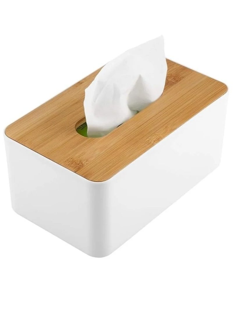 Modern Rectangular Acrylic Tissue Box Holder – White & Wood 9.8 x 21 cm - Image 1