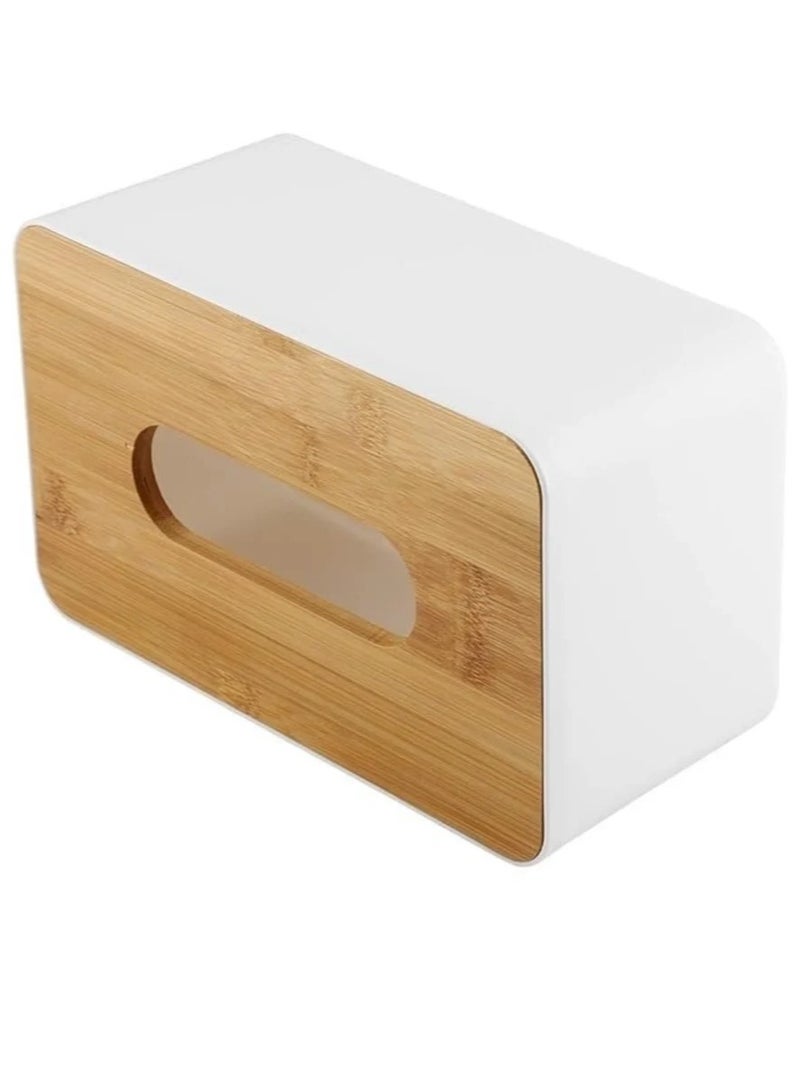 Modern Rectangular Acrylic Tissue Box Holder – White & Wood 9.8 x 21 cm - Image 2
