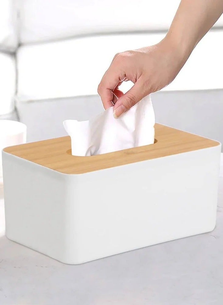 Modern Rectangular Acrylic Tissue Box Holder – White & Wood 9.8 x 21 cm - Image 3