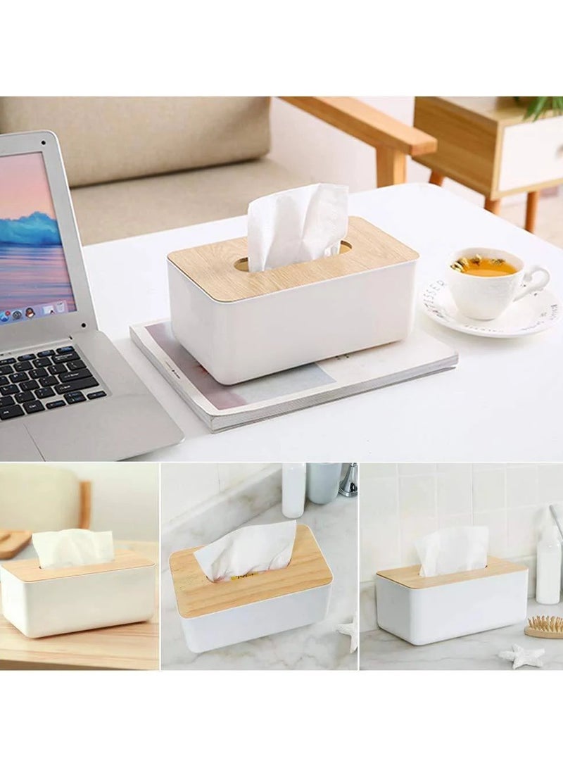 Modern Rectangular Acrylic Tissue Box Holder – White & Wood 9.8 x 21 cm - Image 4