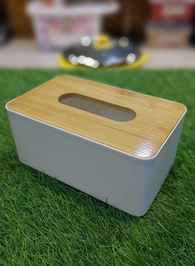 Modern Rectangular Acrylic Tissue Box Holder – White & Wood 9.8 x 21 cm - Image 5